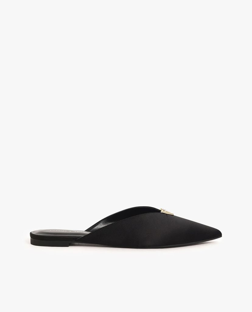 CHARLES & KEITH - Giày đế bệt mũi nhọn Satin Embellished V Cut