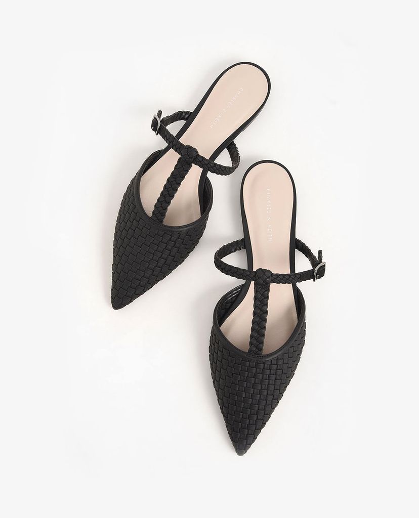CHARLES & KEITH - Giày đế bệt nữ mũi nhọn Woven T Bar