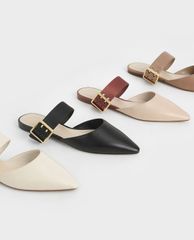 CHARLES & KEITH - Giày đế bệt nữ mũi nhọn Satin Buckle Strap