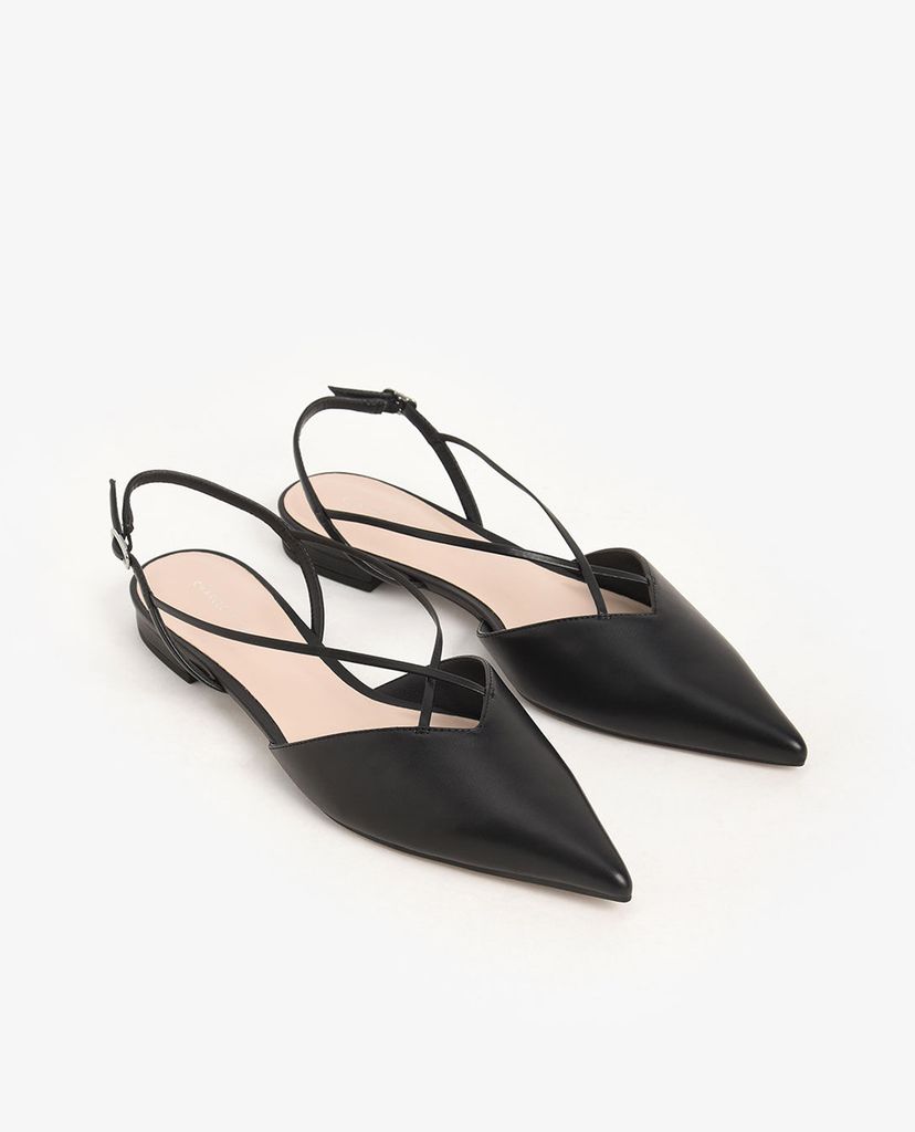 CHARLES & KEITH - Giày đế bệt mũi nhọn dây chéo Strappy Ballerina