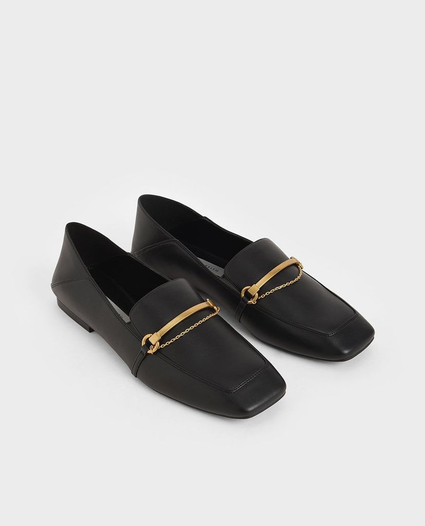 CHARLES & KEITH - Giày lười nữ mũi vuông Metallic Accent