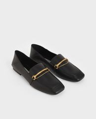 CHARLES & KEITH - Giày lười nữ mũi vuông Metallic Accent
