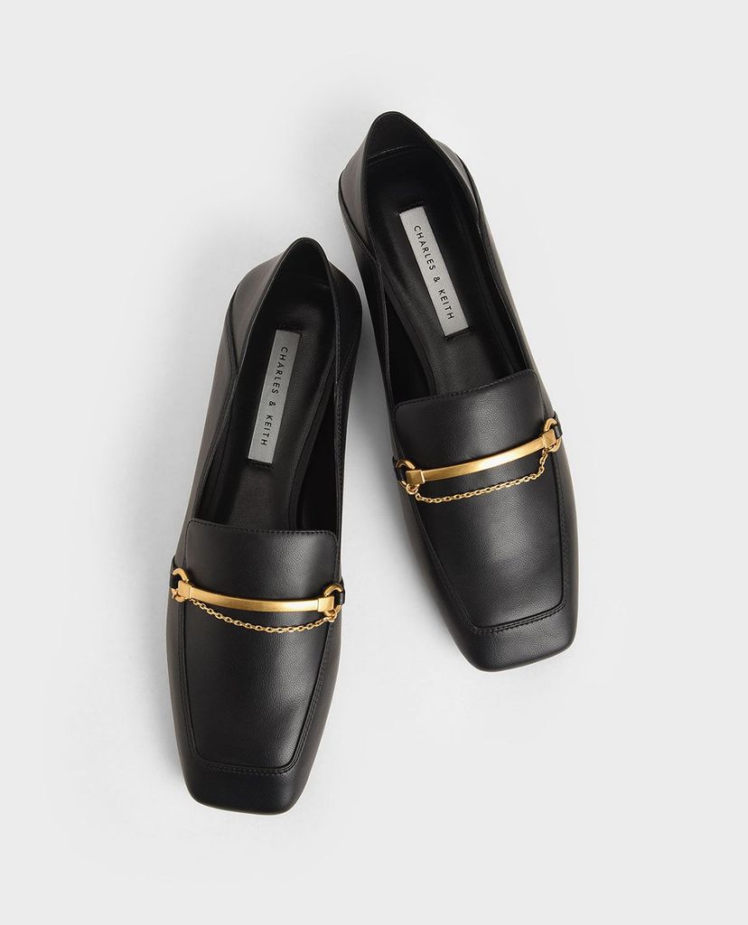 CHARLES & KEITH - Giày lười nữ mũi vuông Metallic Accent