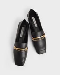 CHARLES & KEITH - Giày lười nữ mũi vuông Metallic Accent