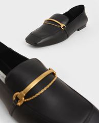 CHARLES & KEITH - Giày lười nữ mũi vuông Metallic Accent