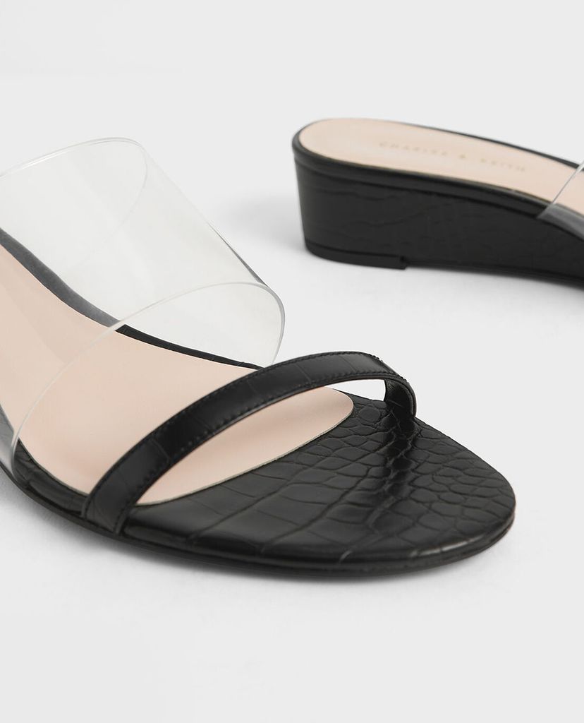 CHARLES & KEITH - Giày đế xuồng hở mũi Croc Effect Low