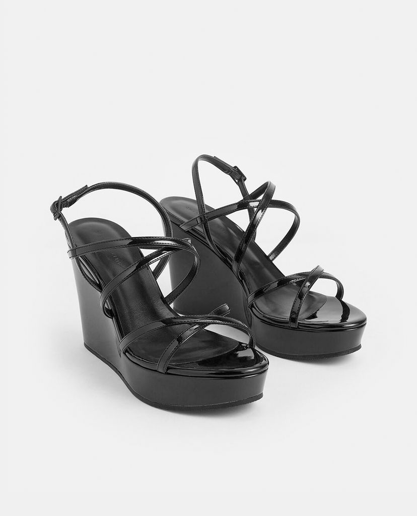 CHARLES & KEITH - Giày đế xuồng dây mảnh Patent Strappy Platform