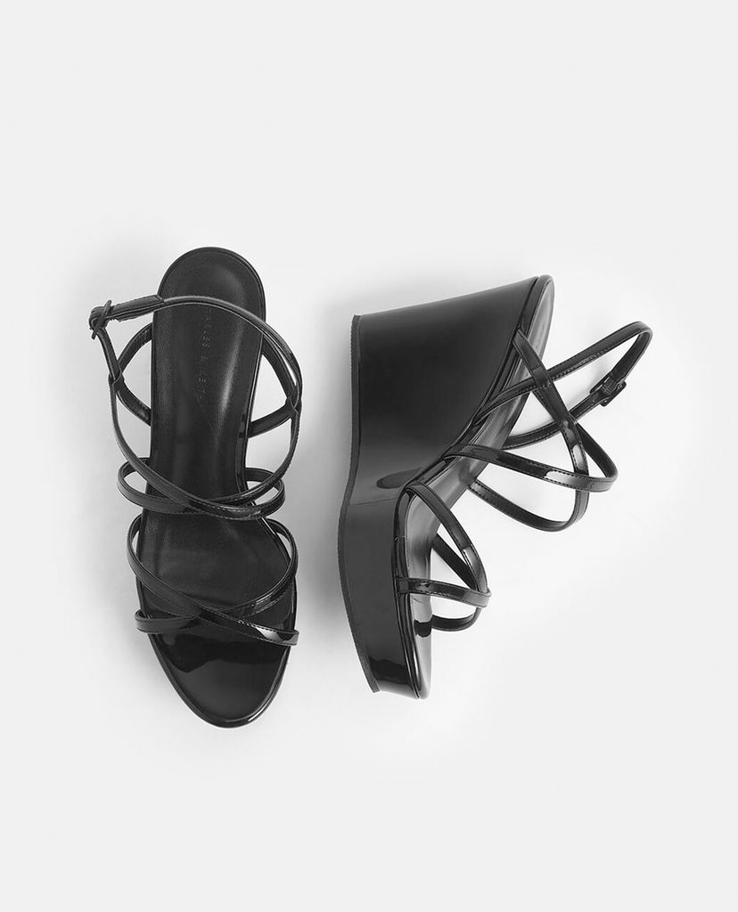 CHARLES & KEITH - Giày đế xuồng dây mảnh Patent Strappy Platform