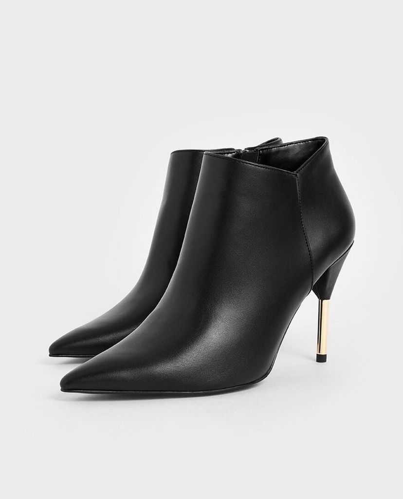 CHARLES & KEITH - Giày boots nữ mũi nhọn Velvet Metallic Stiletto Heel
