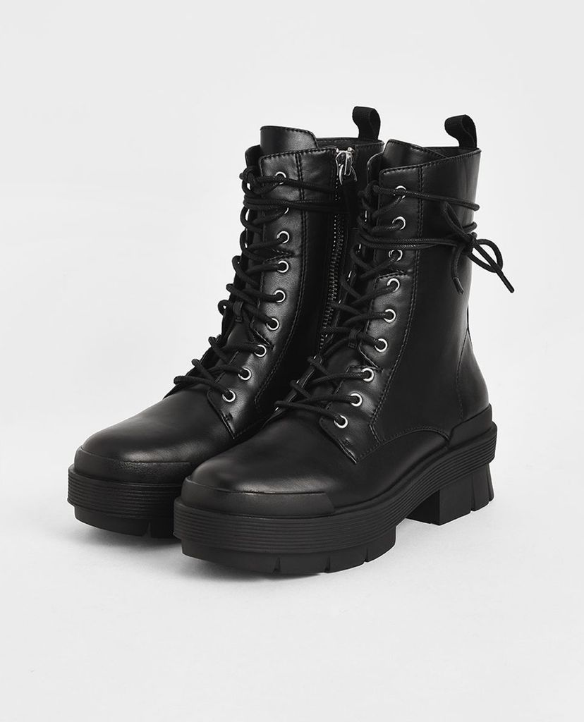 CHARLES & KEITH - Giày boots nữ thắt dây Combat Boots
