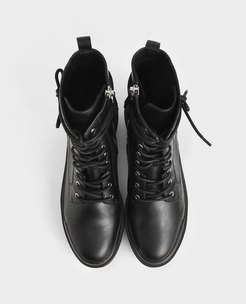 CHARLES & KEITH - Giày boots nữ thắt dây Combat Boots
