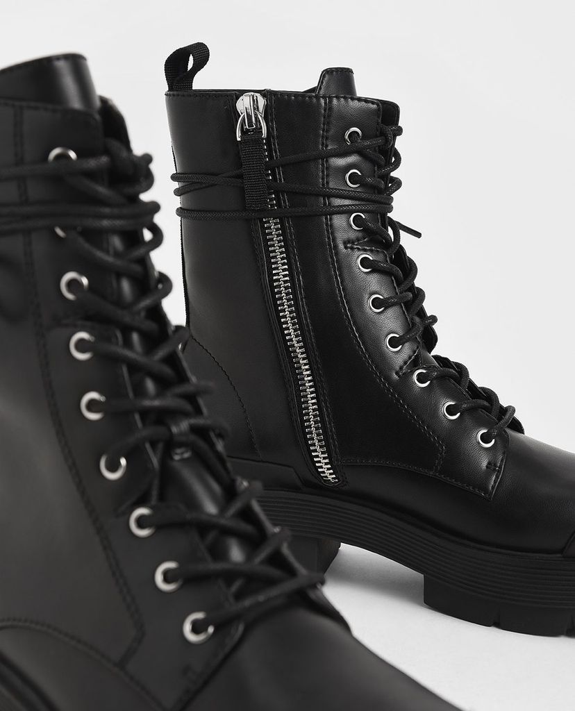 CHARLES & KEITH - Giày boots nữ thắt dây Combat Boots