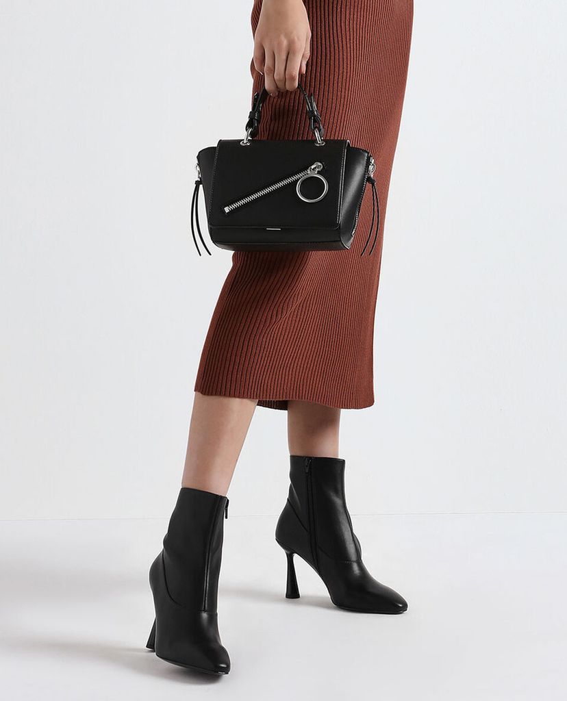 CHARLES & KEITH - Giày boots nữ mũi nhọn Croc Effect Sculptural