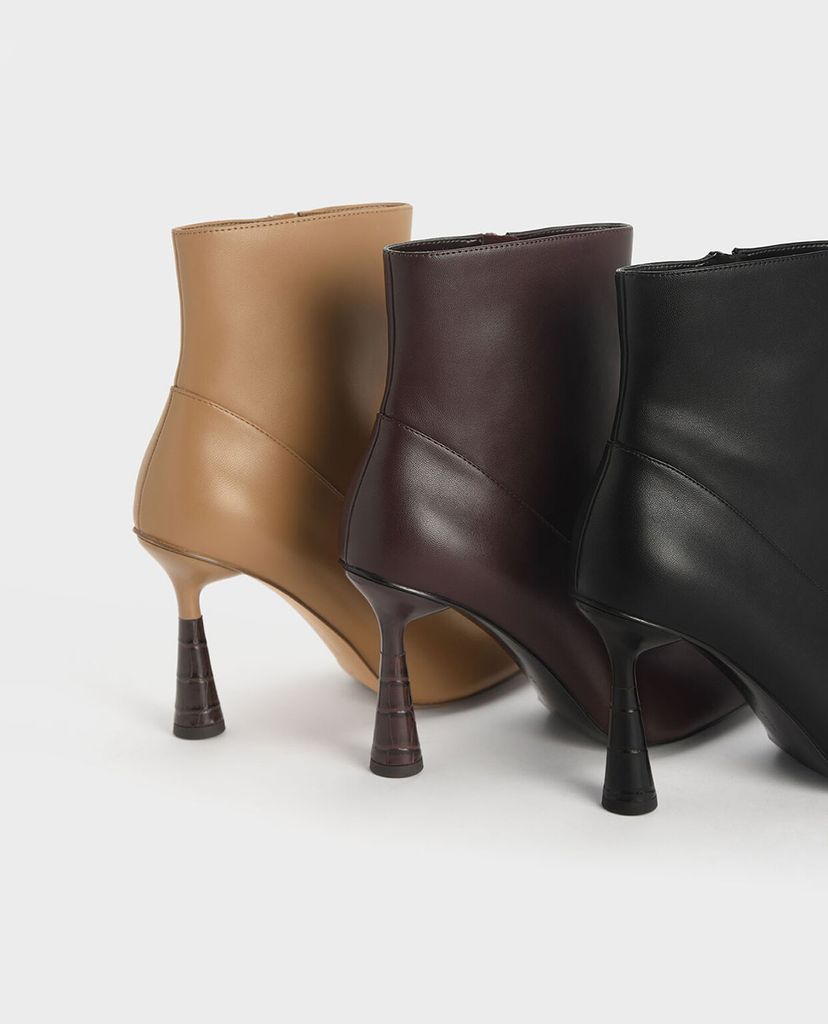 CHARLES & KEITH - Giày boots nữ mũi nhọn Croc Effect Sculptural