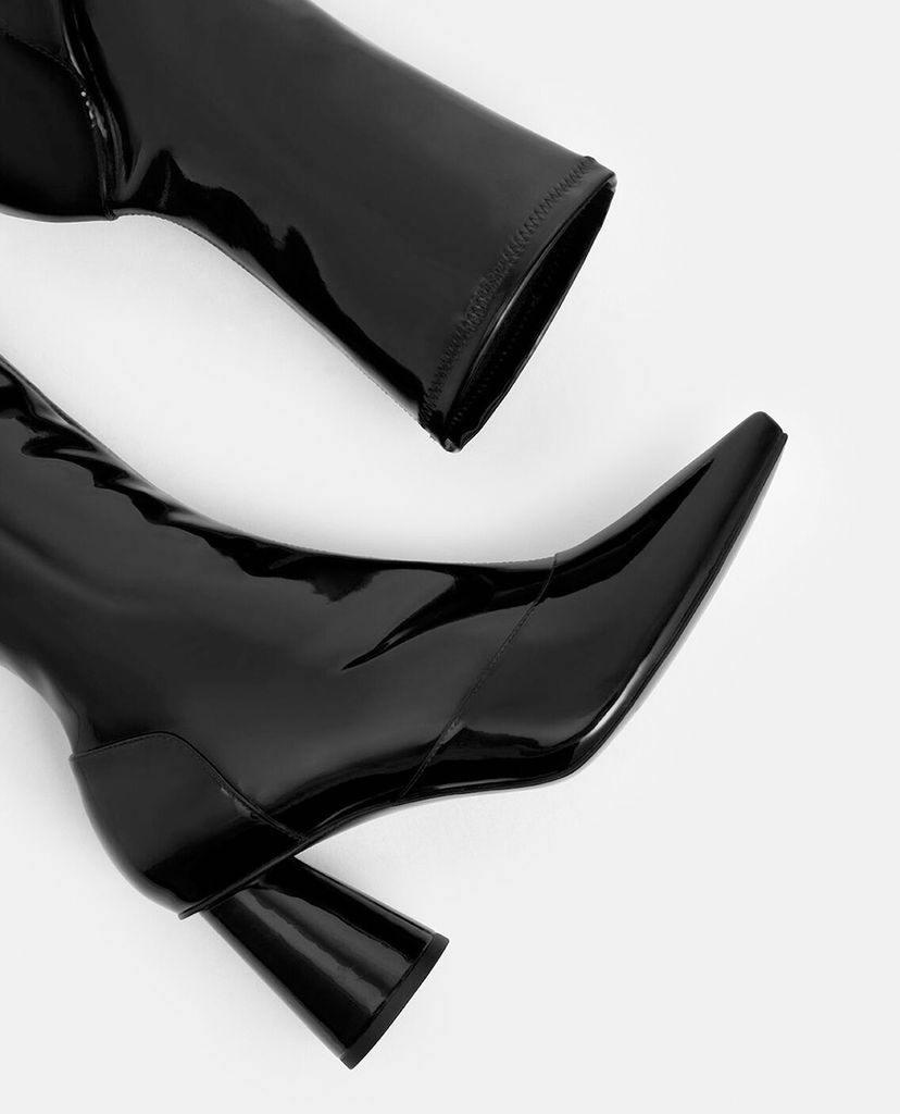 CHARLES & KEITH - Giày boots nữ mũi nhọn Patent Cylindrical
