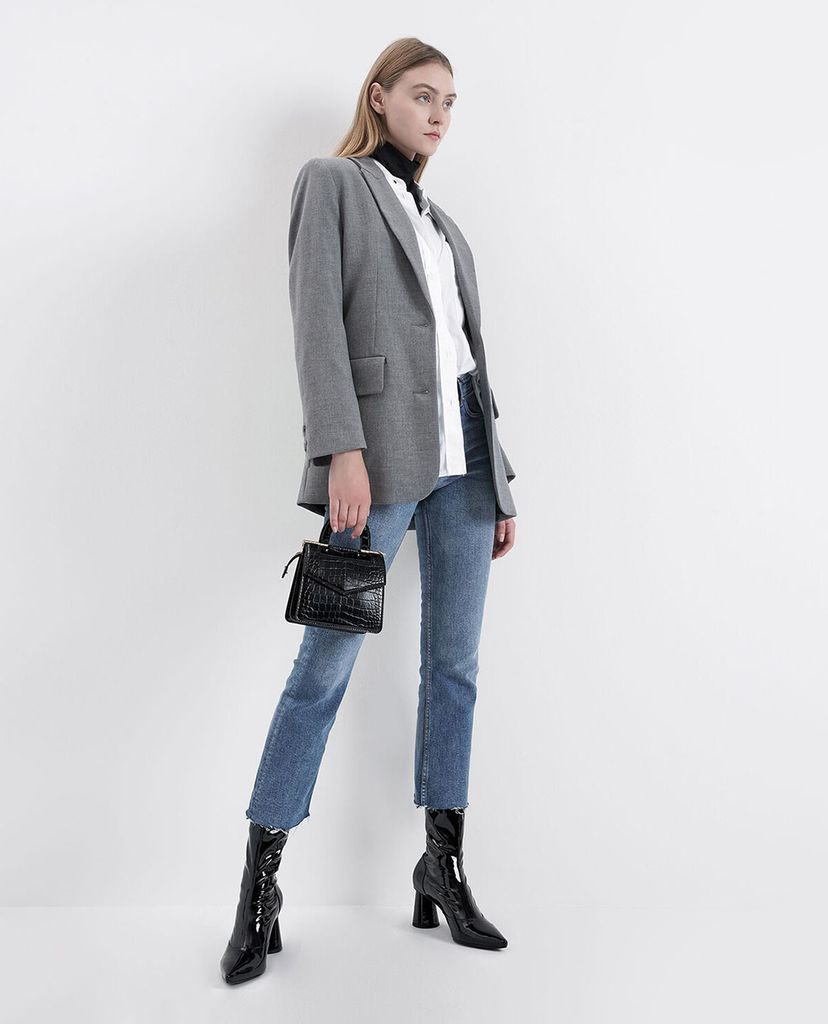 CHARLES & KEITH - Giày boots nữ mũi nhọn Patent Cylindrical
