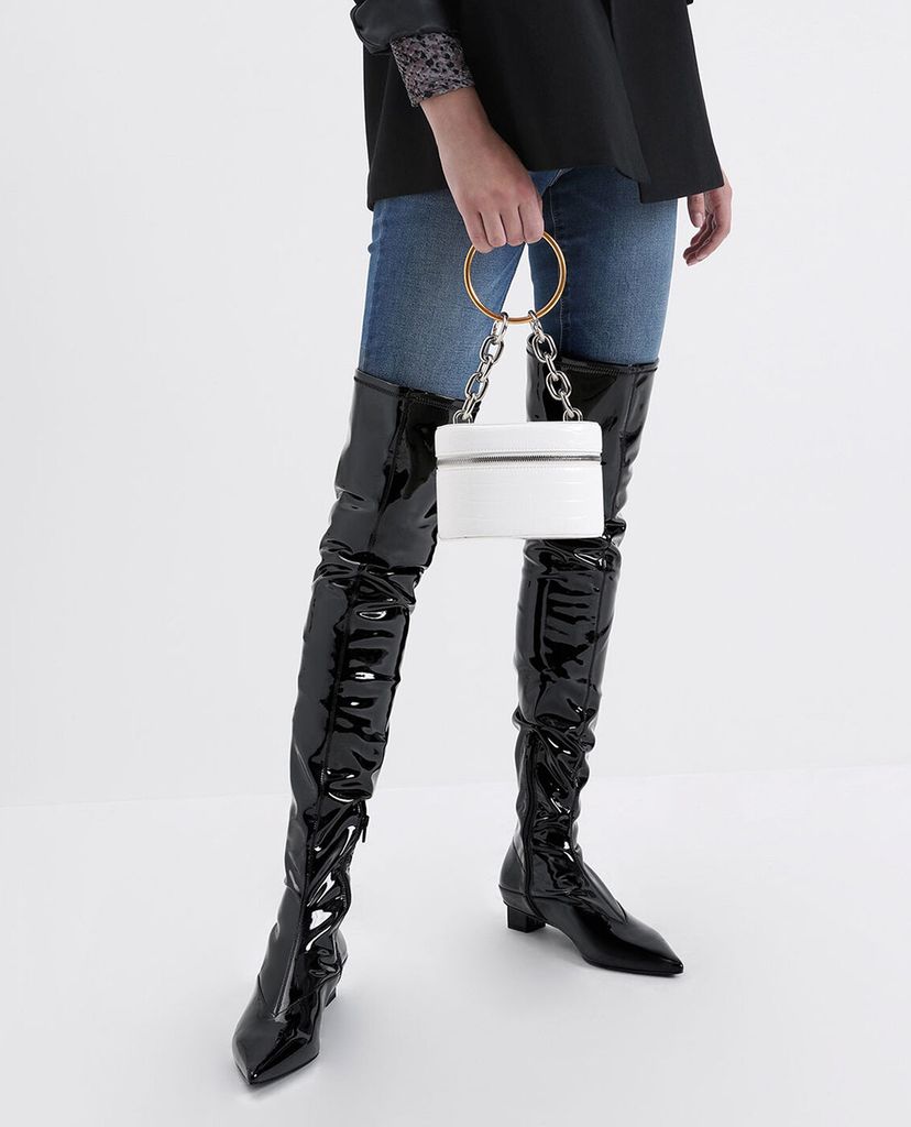 CHARLES & KEITH - Giày boots nữ mũi nhọn Thigh High Patent