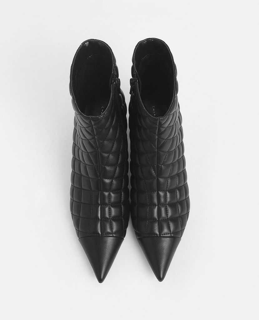 CHARLES & KEITH - Giày boots nữ mũi nhọn Quilted Ankle