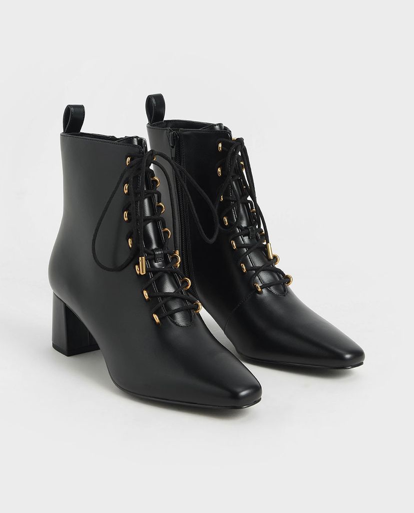 CHARLES & KEITH - Giày boots nữ Metallic Lace Up Ankle
