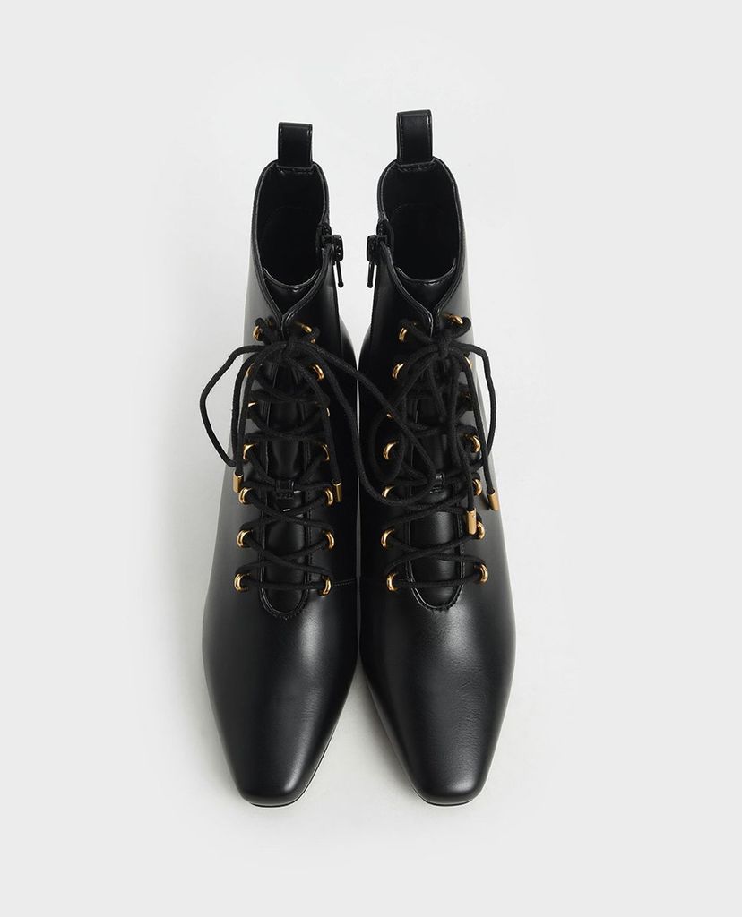 CHARLES & KEITH - Giày boots nữ Metallic Lace Up Ankle