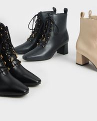 CHARLES & KEITH - Giày boots nữ Metallic Lace Up Ankle