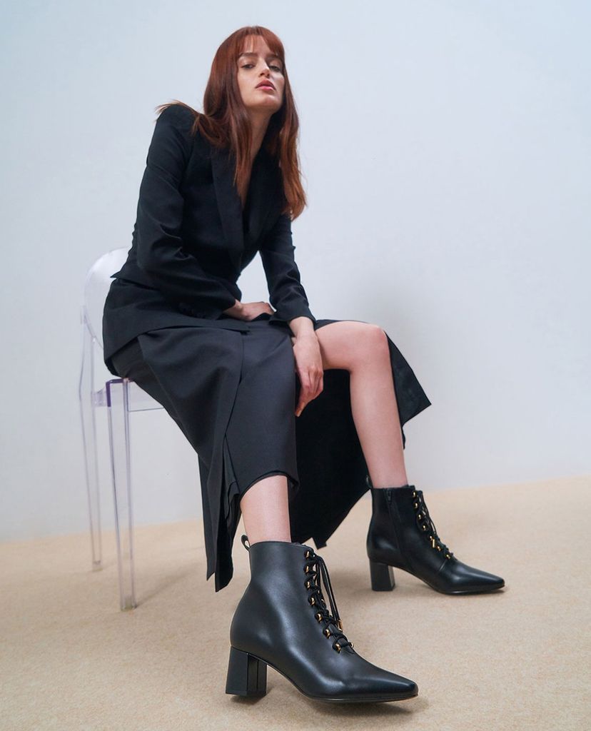CHARLES & KEITH - Giày boots nữ Metallic Lace Up Ankle