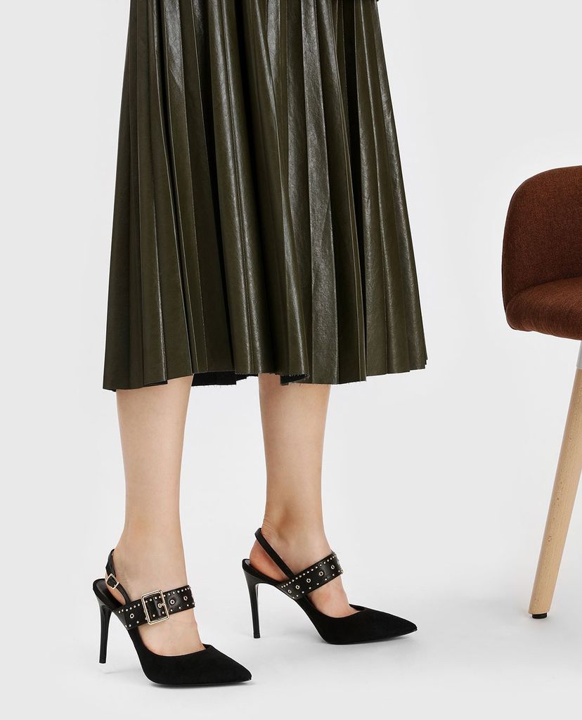 CHARLES & KEITH - Giày cao gót mũi nhọn đính hạt Studded