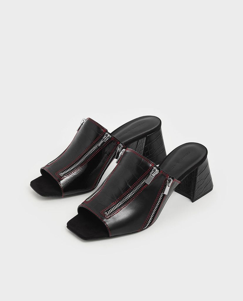 CHARLES & KEITH - Giày sandal Textured Multicolour Zip Detail Slide Sandals