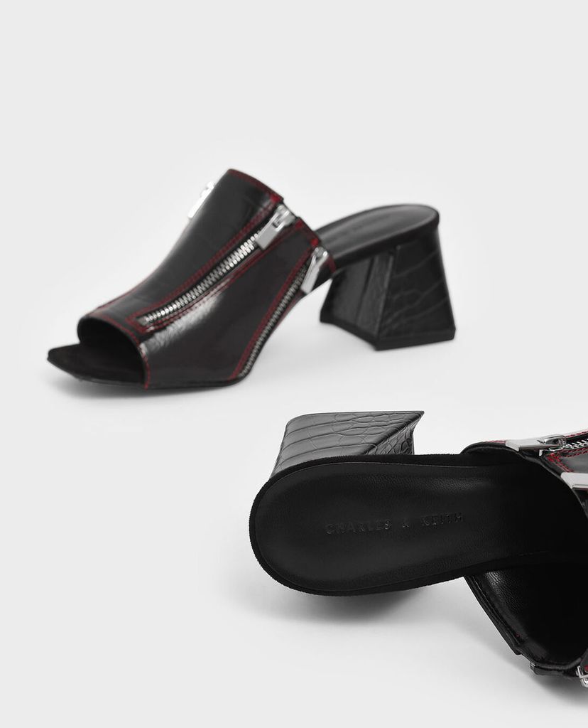 CHARLES & KEITH - Giày sandal Textured Multicolour Zip Detail Slide Sandals