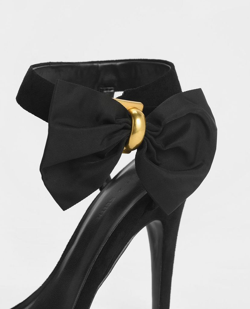 CHARLES & KEITH - Giày cao gót hở mũi phối nơ Oversized Bow