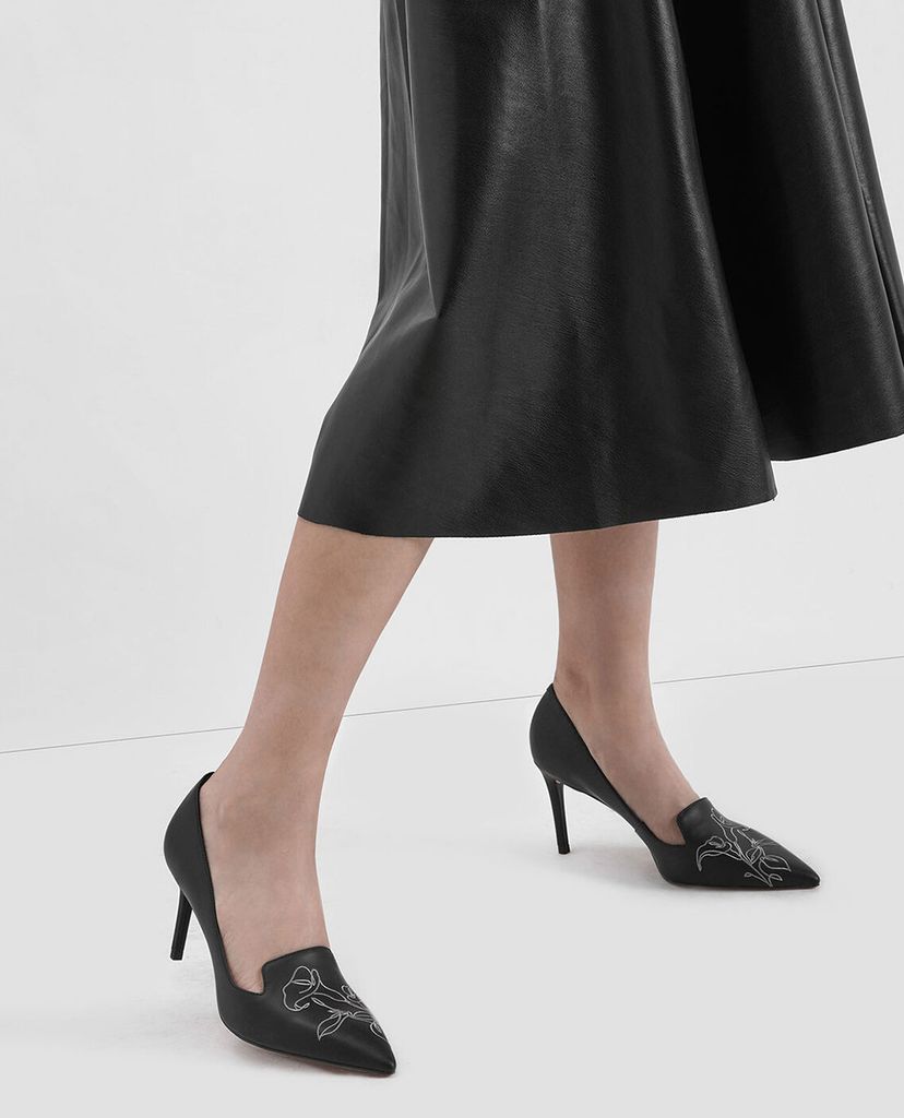 CHARLES & KEITH - Giày cao gót mũi nhọn Floral Embroidered Stiletto