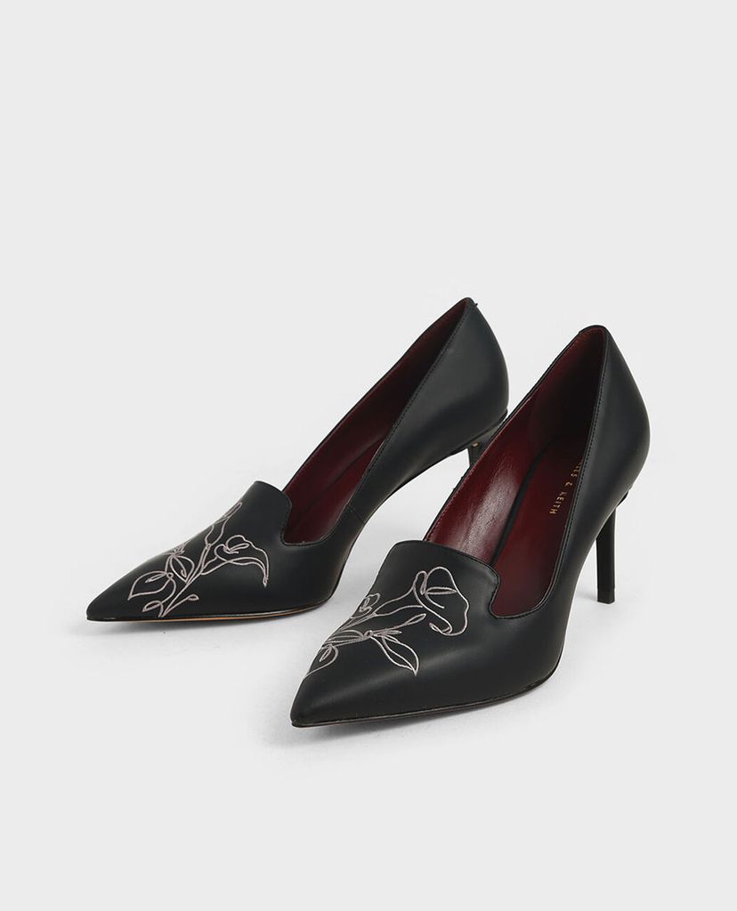 CHARLES & KEITH - Giày cao gót mũi nhọn Floral Embroidered Stiletto