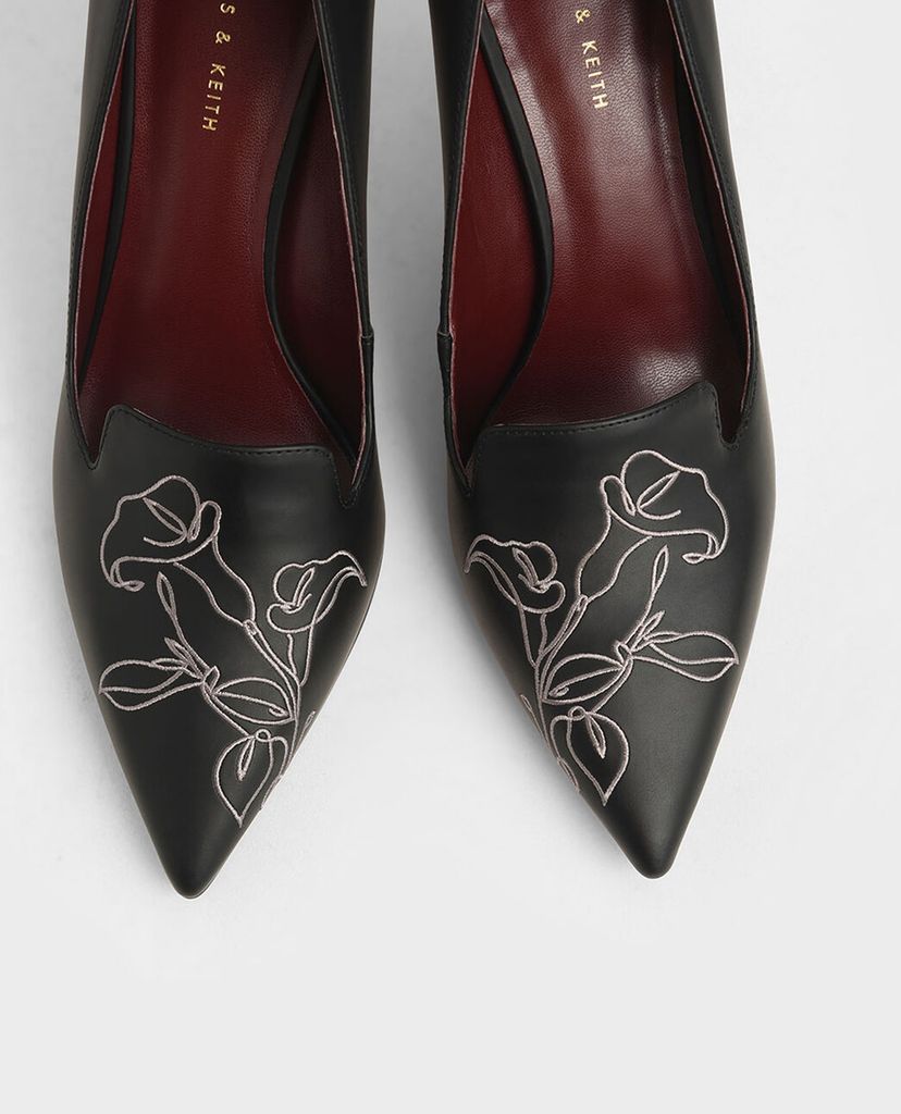 CHARLES & KEITH - Giày cao gót mũi nhọn Floral Embroidered Stiletto