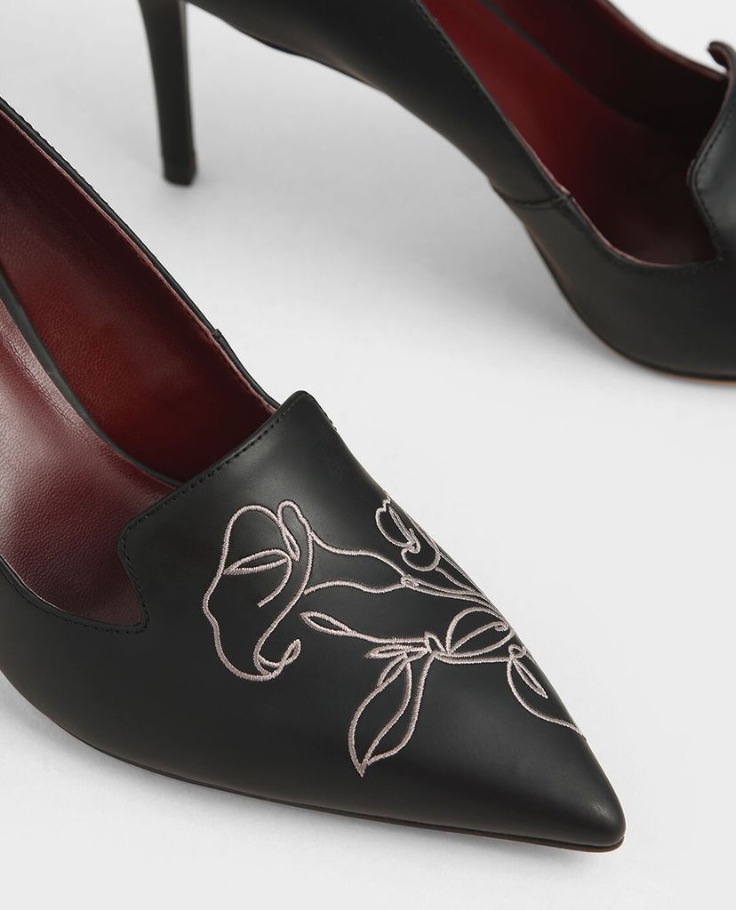 CHARLES & KEITH - Giày cao gót mũi nhọn Floral Embroidered Stiletto