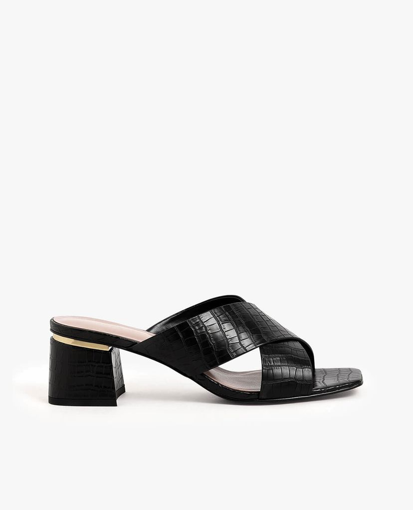 CHARLES & KEITH - Giày sandal nữ cao gót Croc Effect Criss Cross