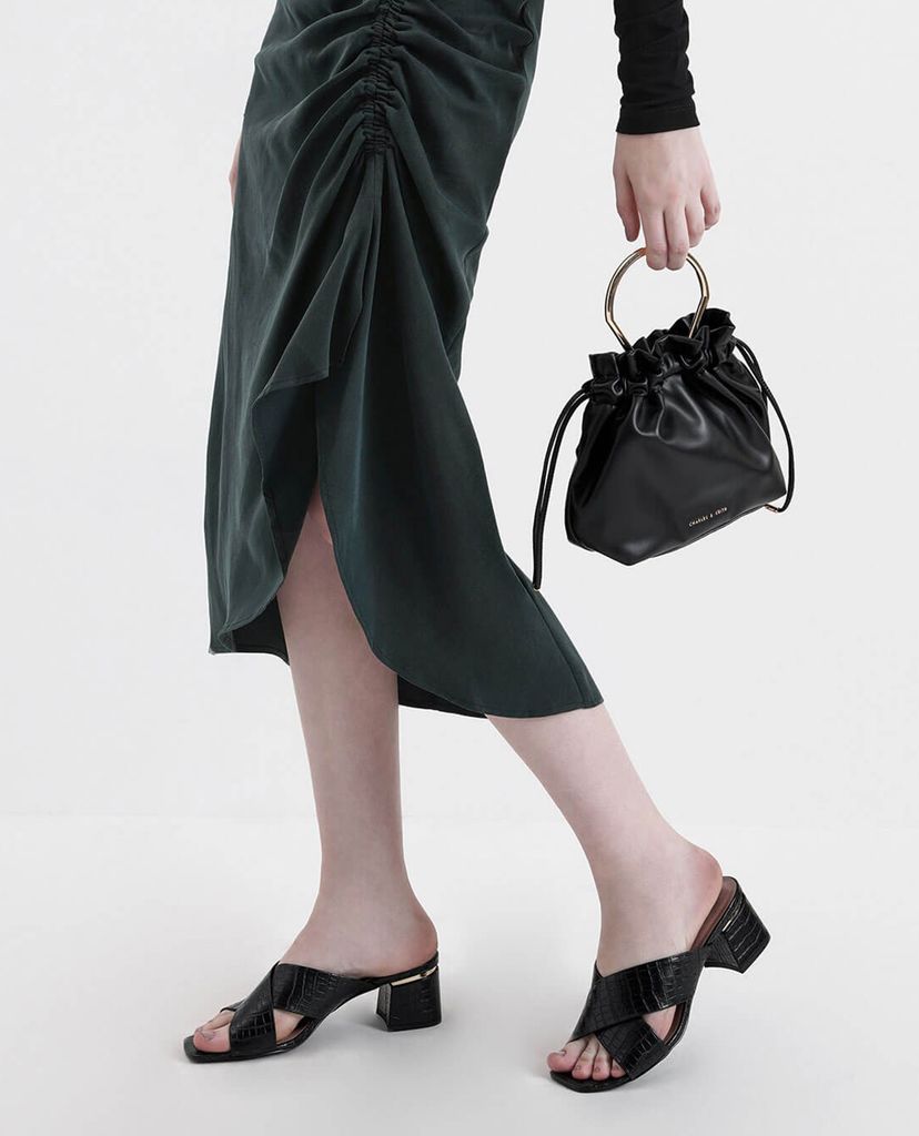 CHARLES & KEITH - Giày sandal nữ cao gót Croc Effect Criss Cross