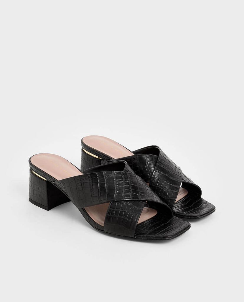 CHARLES & KEITH - Giày sandal nữ cao gót Croc Effect Criss Cross