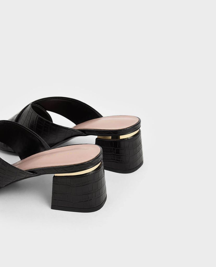 CHARLES & KEITH - Giày sandal nữ cao gót Croc Effect Criss Cross