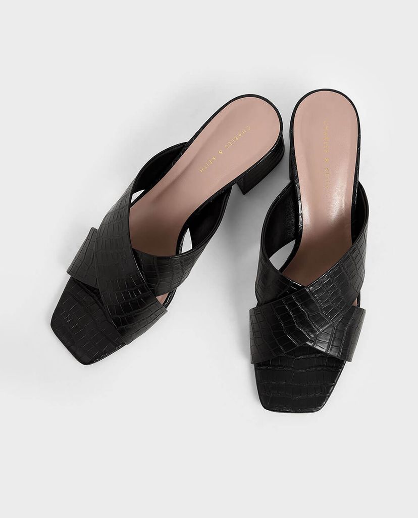 CHARLES & KEITH - Giày sandal nữ cao gót Croc Effect Criss Cross