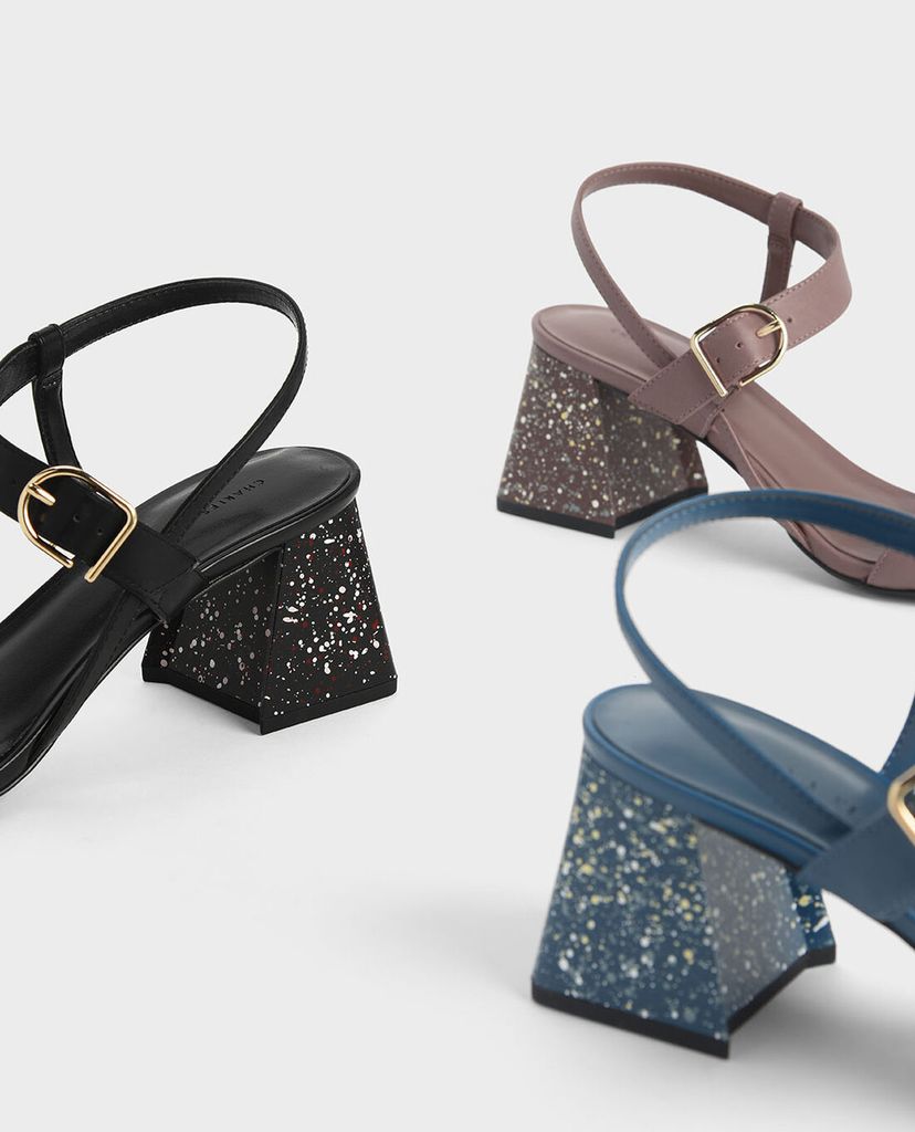 CHARLES & KEITH - Sandal Terrazzo Print Flare Block Heel