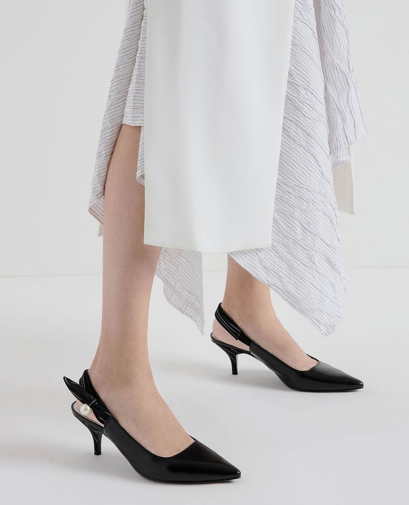 CHARLES & KEITH - Giày cao gót Embellished Pinstripe Slingback Kitten