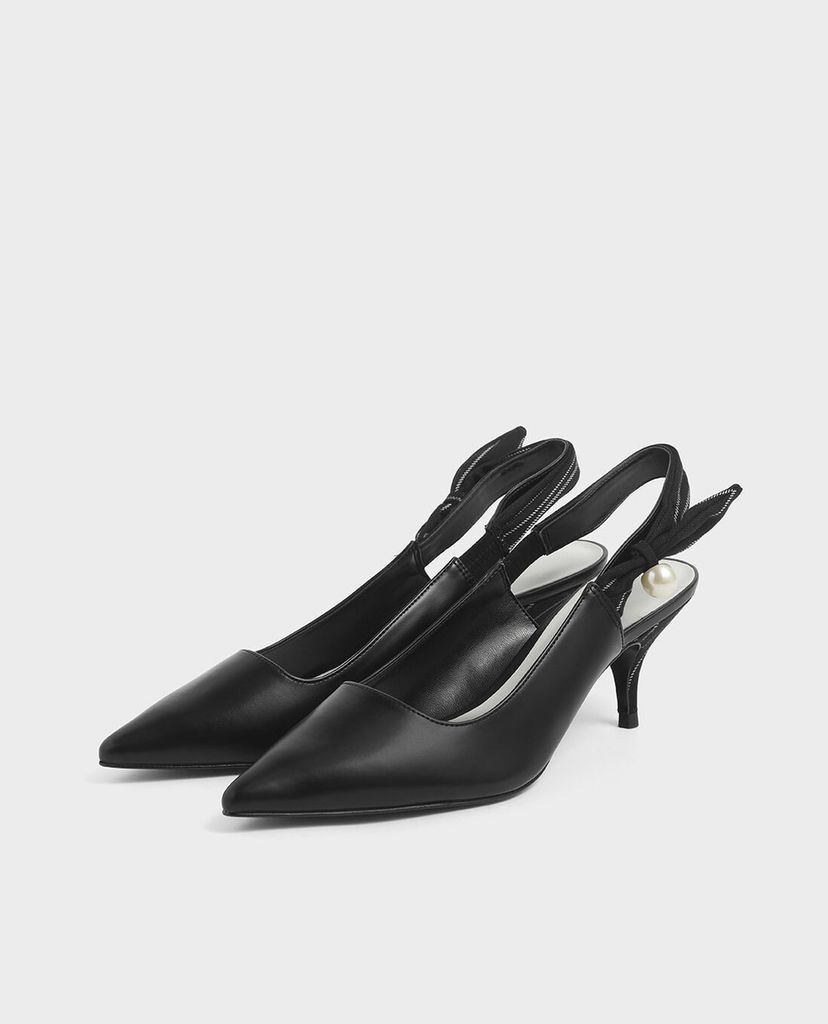 CHARLES & KEITH - Giày cao gót Embellished Pinstripe Slingback Kitten