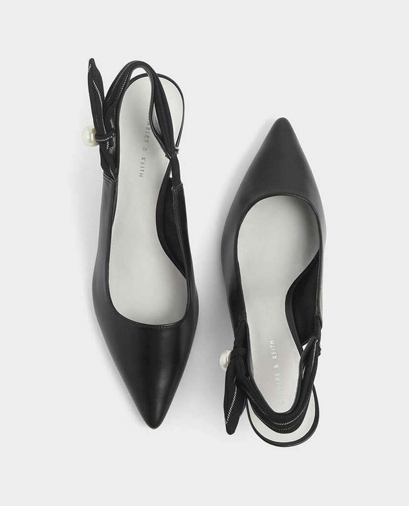 CHARLES & KEITH - Giày cao gót Embellished Pinstripe Slingback Kitten