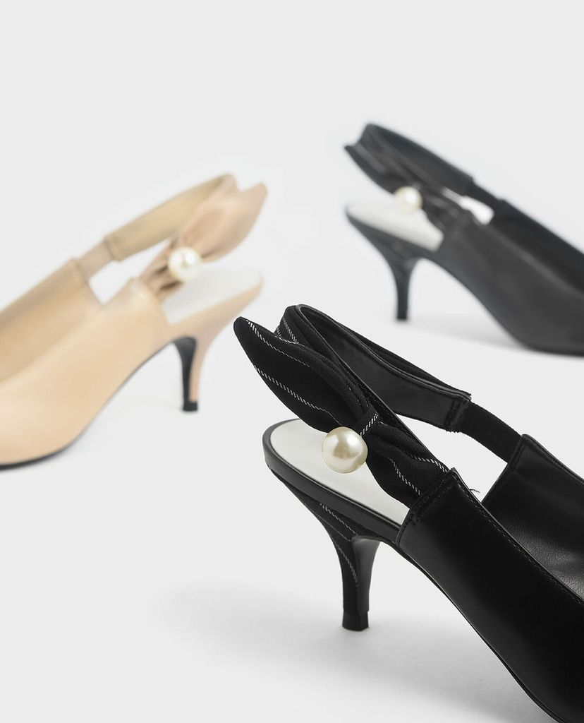 CHARLES & KEITH - Giày cao gót Embellished Pinstripe Slingback Kitten