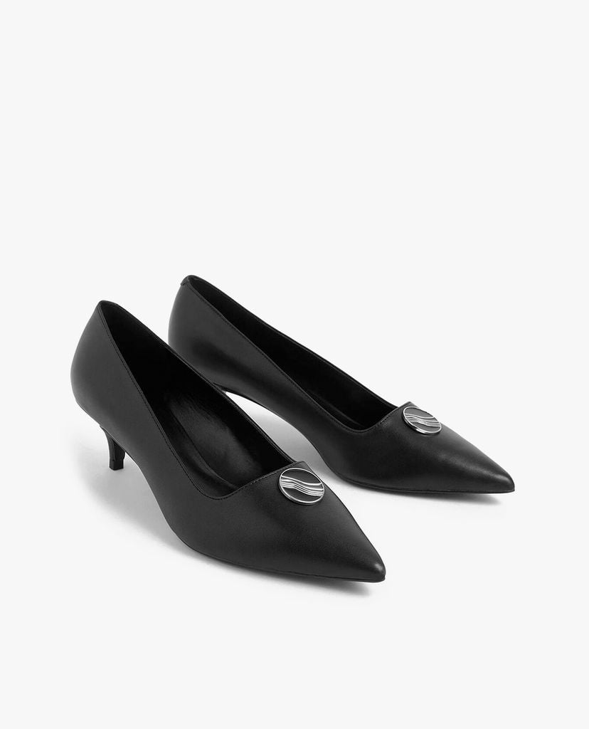 CHARLES & KEITH - Giày cao gót Striped Button Detail Kitten Heel