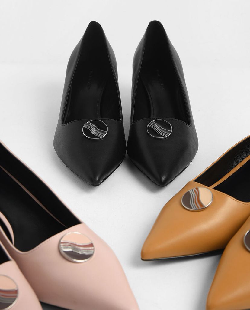 CHARLES & KEITH - Giày cao gót Striped Button Detail Kitten Heel