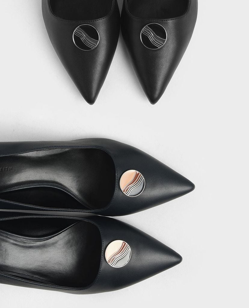 CHARLES & KEITH - Giày cao gót Striped Button Detail Kitten Heel