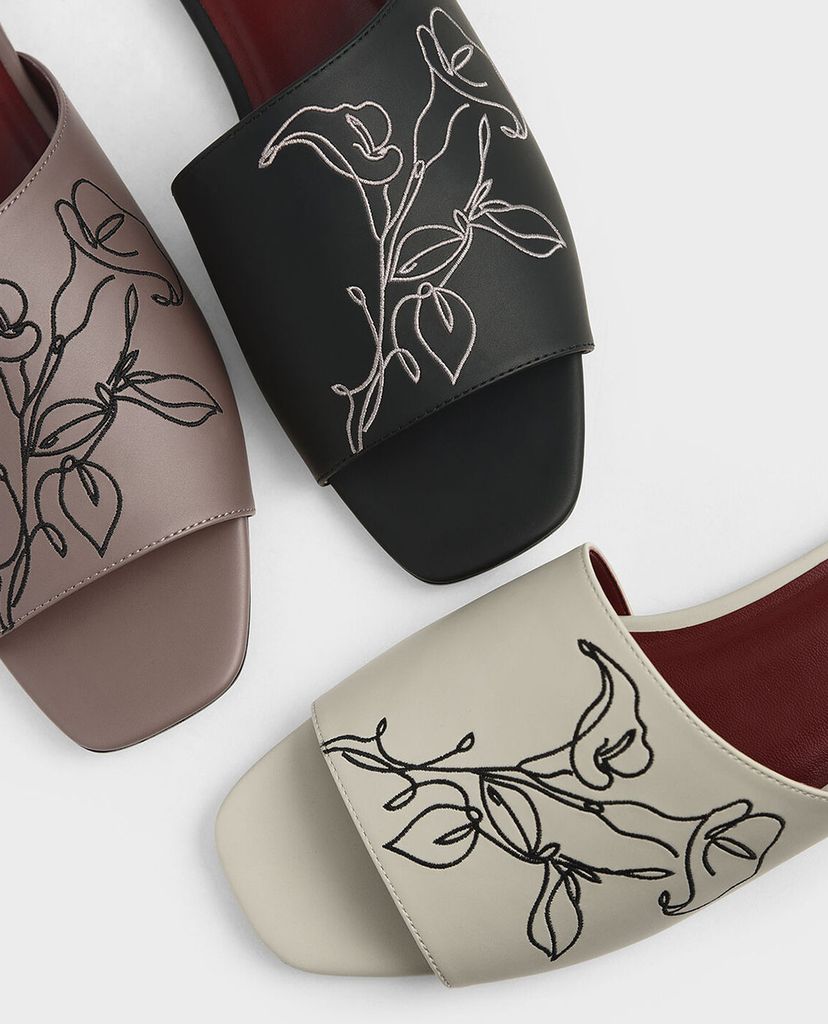 CHARLES & KEITH - Dép nữ họa tiết hoa Floral Embroidered