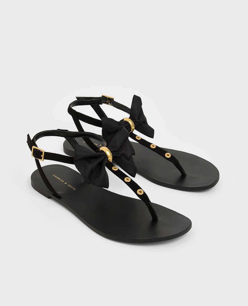 CHARLES & KEITH - Giày sandal Textured Oversized Bow Studded Thong