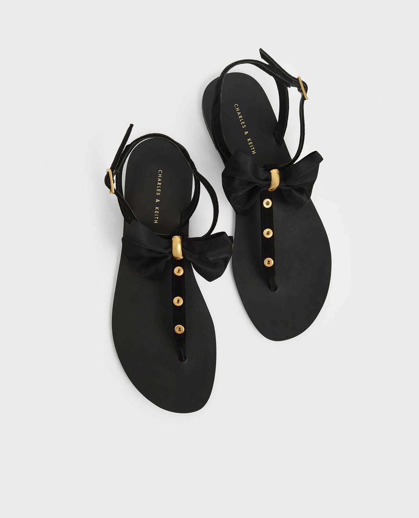 CHARLES & KEITH - Giày sandal Textured Oversized Bow Studded Thong